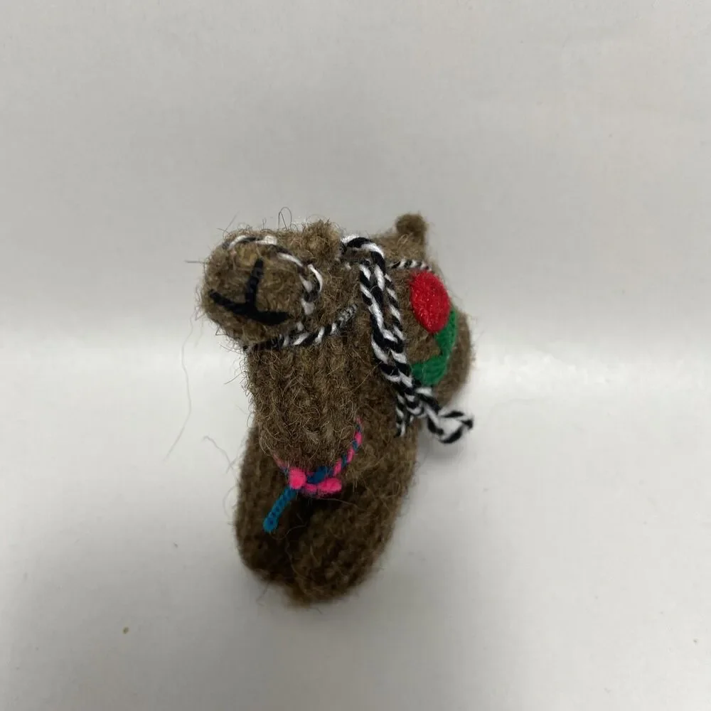 Plush 5 Inch Stuffed Brown Camel Christmas Ornament Red Purple Flowers